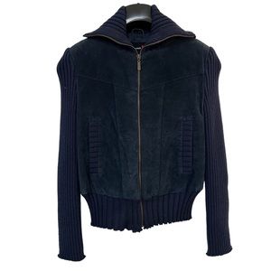 MARCELLE RENÉE / VINTAGE suede and ribbed knit jacket / Navy Blue